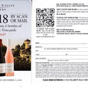 New Willamette Valley vineyards crt by 1/31/27 (no start date listed) 2 per HH $18 Scan or Mail SJC