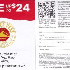 New Text/Scan – Geyser Peak CA + do by 7/31/27 SJC $24 Mail or Scan