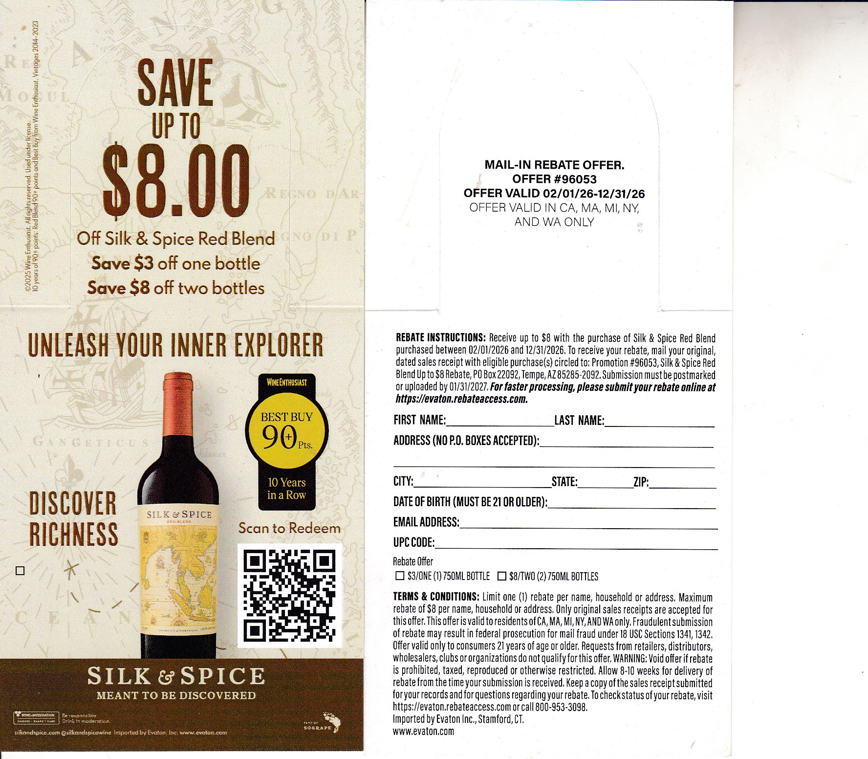 New Silk & Spice good CA MA MI NY WA pm 1/31/27 Tempe AZ Scan or Mail $8