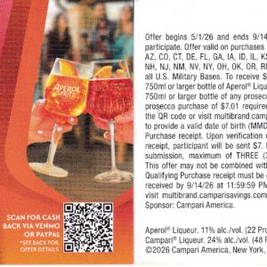 New Campari Aperol see states rec by 9/14/26 Scan get PayPal or Venmo $7