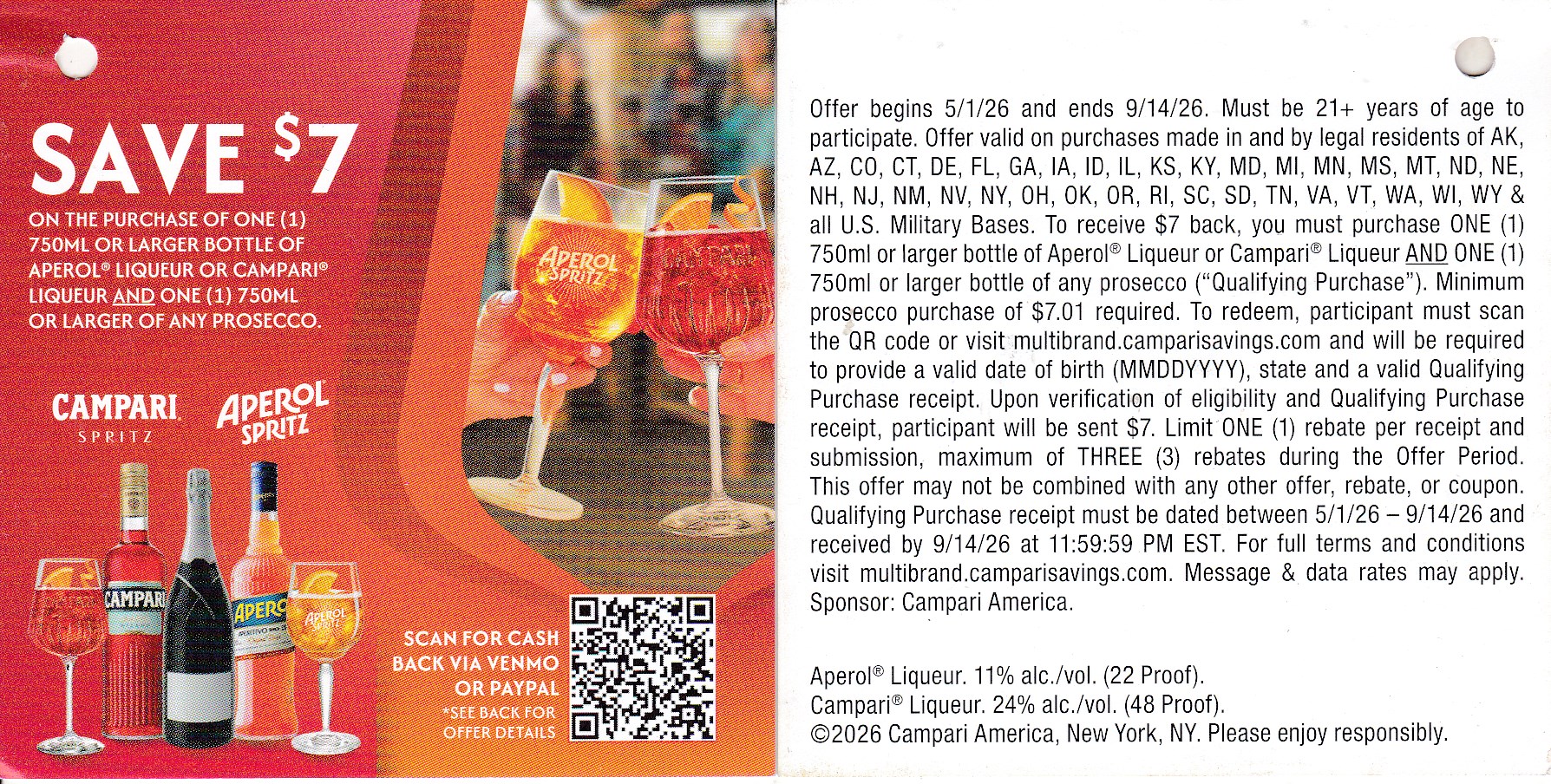 New Campari Aperol see states rec by 9/14/26 Scan get PayPal or Venmo $7