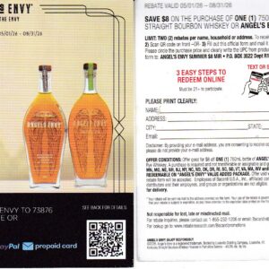 New Angel's Envy Rye Whiskey see states rec by 9/15/26 GR MN $8