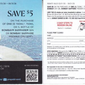 New Bombay Sapphire Gin see states rec by 9/15/26 GR MN $5