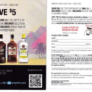 New Barcardi Rum see states rec by 9/15/26 GR MN $5