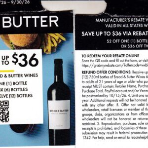 Text/Scan – Bread & Butter all States Paypal or Venmo submit by 10/15/26 $36