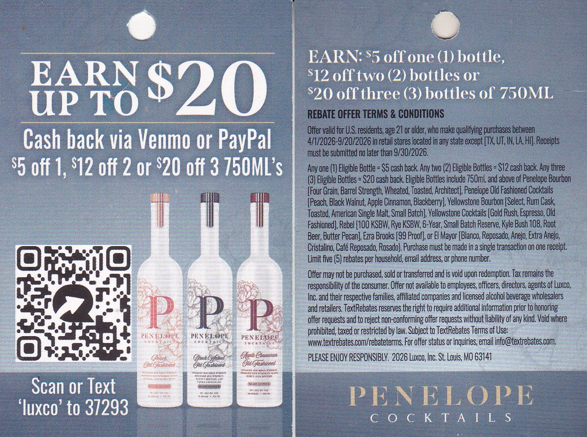 Text/Scan – Penelope Liquor upload by 9/30/26 good USA void in few PayPal or Venmo $20