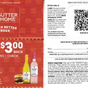 Text/Scan -New Sutter Home 1.5L (2) pm 10/14/26 Laredo TX $3 PayPal Venmo or Check