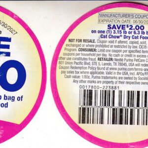 Purina Dry Cat Chow 3.5 lb or 6.3 (1) 6/30/27