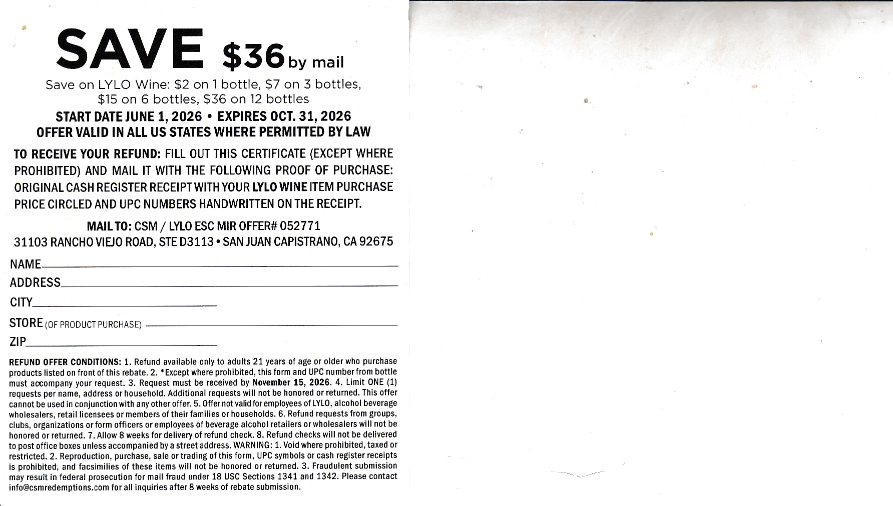 New Lylo Wine rec by 11/15/26 Cinn NJ $36.00