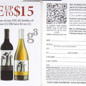 New G3 wine rec by 1/31/27 4 per HH $15