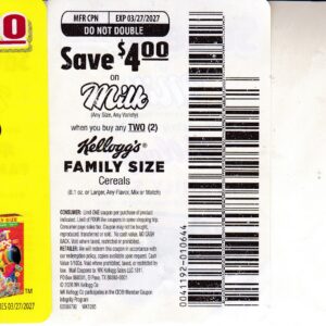 Kellogg’s Cereals (2) + Milk $4 3/27/27