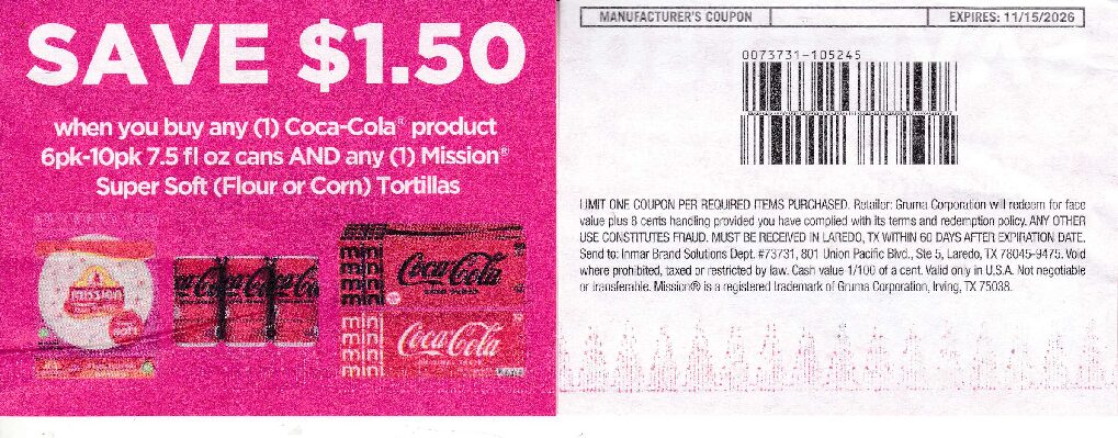 Mission Tortilla’s (1) + Coke (1) 11/15/26