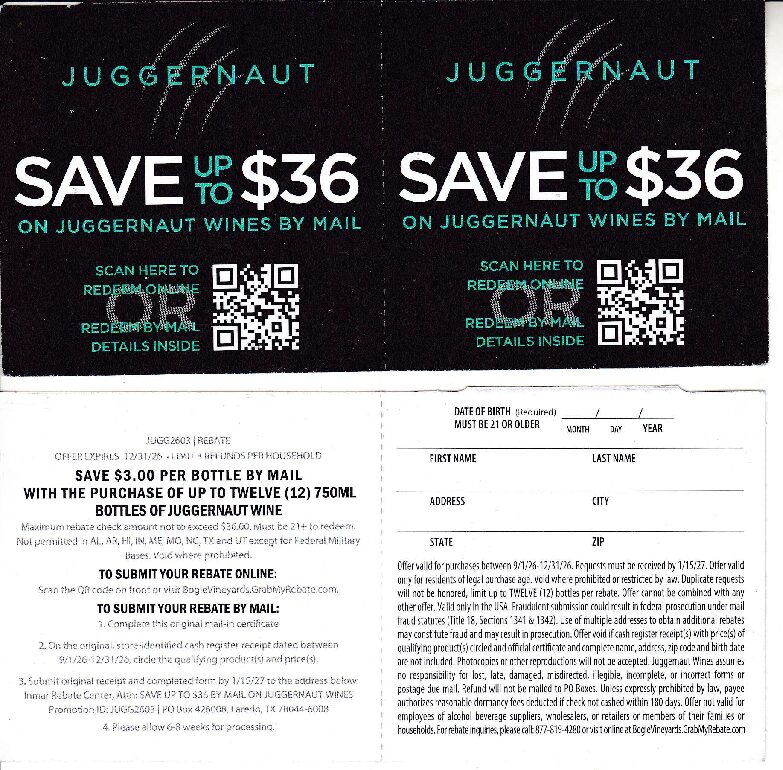 New Juggernaut rec by 1/15/27 3 per HH Laredo TX $36