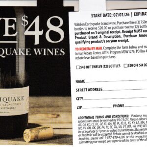 New Earthquake good CA + more crt 7/1-12/31/26 rec by 1/15/27 $48