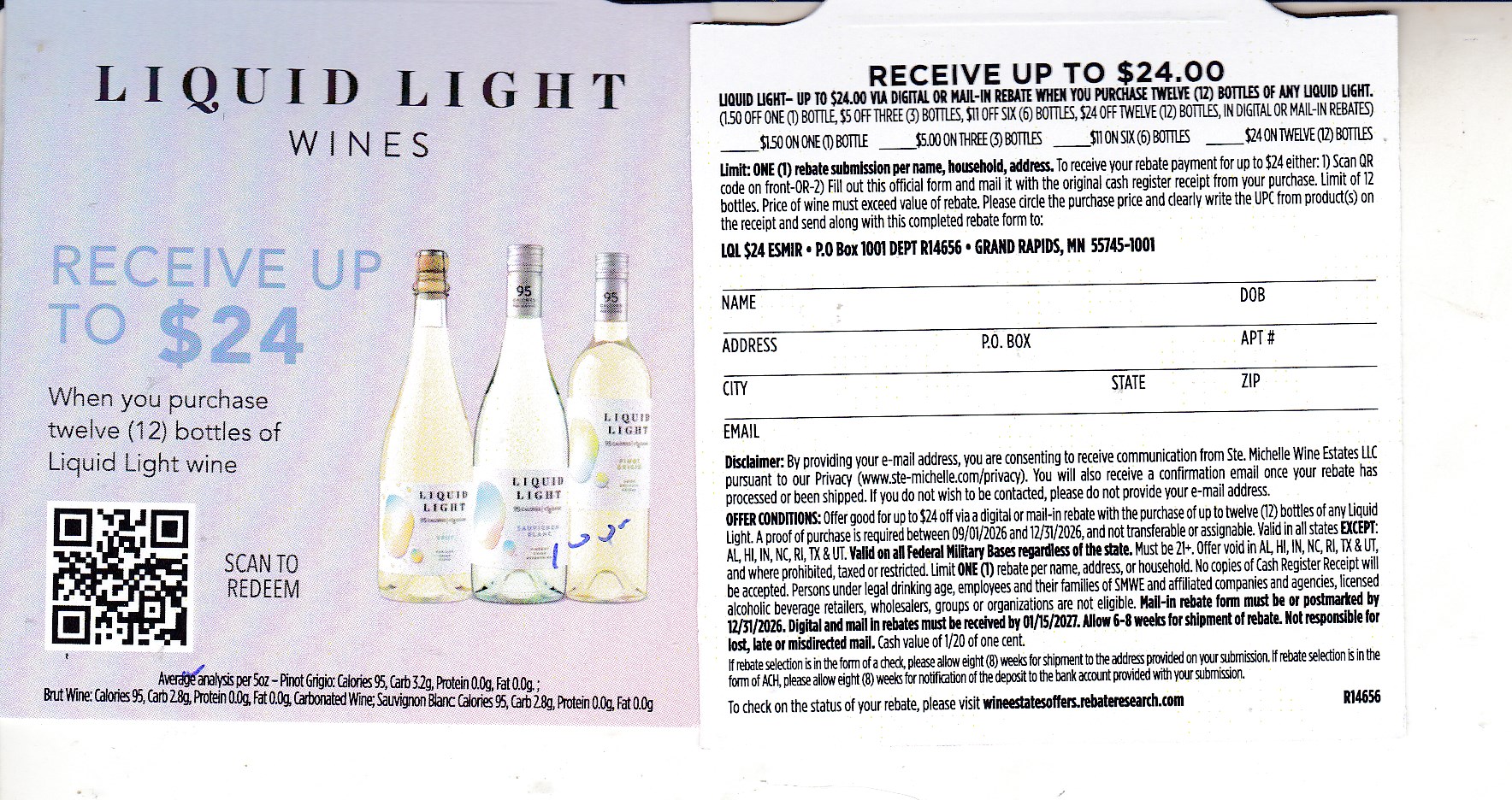 New Liquid Light CA + do by 12/31/26 $24 GR MN Mail or Scan
