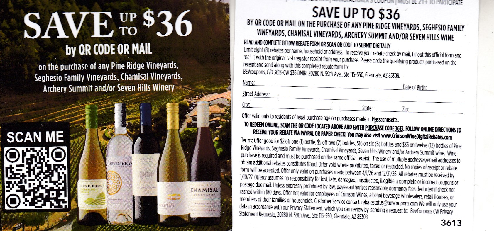 New Pine Ridge Vineyards pm 12/31/26 Glendale AZ $36