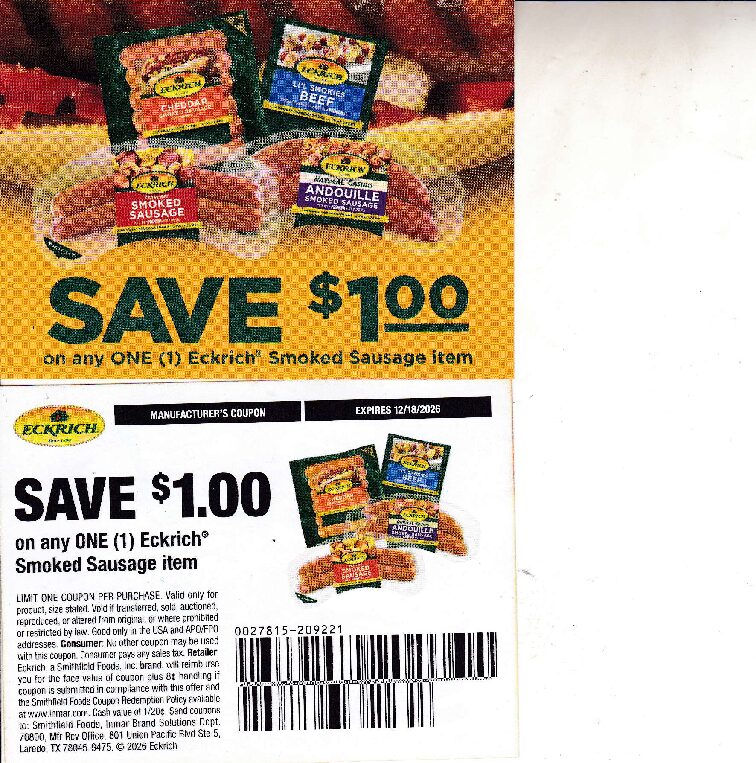 Eckrich Smoked Sausage or any (1) 12/18/26