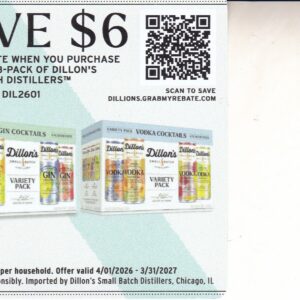 New Dillion's Vodka Cocktails 8 pk (1) crt 4/1/26 - 3/31/27 $6