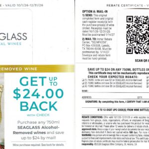 New Seaglass alcohol removed wine pm 1/14/27 2 per HH Laredo TX $24 Scan or Check