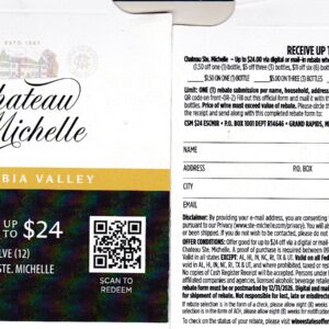 New Text/Scan Chatau Ste Michelle (12) rec by 1/10/27 $24 pays VISA Card Check or Bank Account