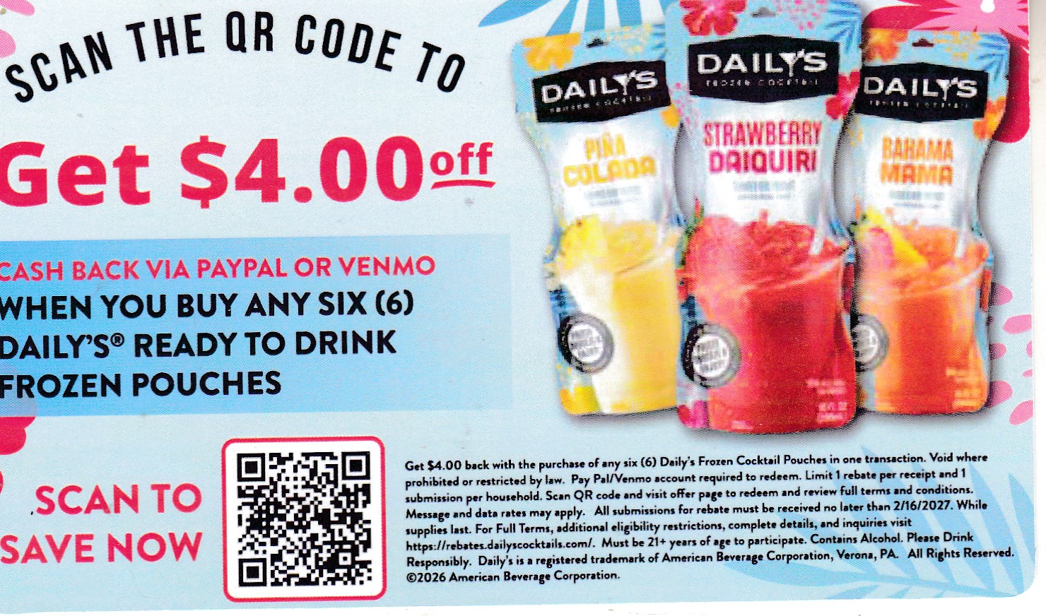 Scan - Daily's Ready to Drink Pouches (6) CA + more crt 2/1/26 - 2/16/27 PayPal Venmo $4